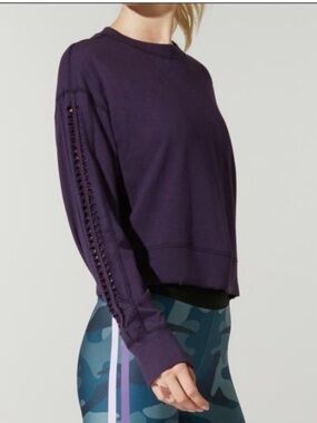 Barry's Bootcamp NUX Cropped Sweatshirt XS Purple Ladder Sleeve Studio Merch